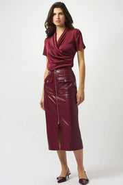 Joseph Ribkoff Leatherette Long Pencil Skirt Merlot