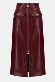 Joseph Ribkoff Leatherette Long Pencil Skirt Merlot