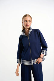 Joseph Ribkoff Jacket With Funnel Collar Navy/Vanilla