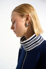 Joseph Ribkoff Jacket With Funnel Collar Navy/Vanilla