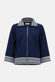 Joseph Ribkoff Jacket With Funnel Collar Navy/Vanilla