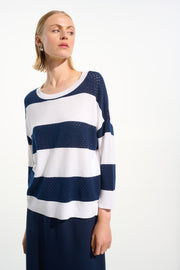Joseph Ribkoff Crew Neck Knit Top Navy/Vanilla