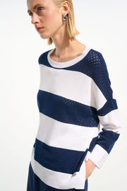 Joseph Ribkoff Crew Neck Knit Top Navy/Vanilla