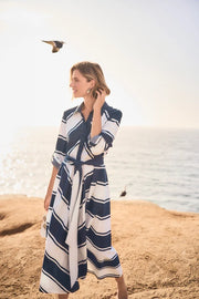 Joseph Ribkoff Striped Shirt Dress Navy/White