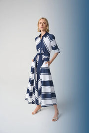 Joseph Ribkoff Striped Shirt Dress Navy/White