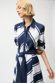 Joseph Ribkoff Striped Shirt Dress Navy/White