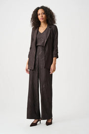 Joseph Ribkoff Pleated Satin Blazer Mocha