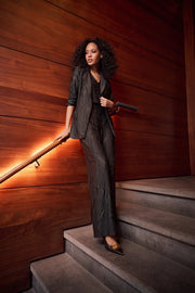 Joseph Ribkoff Pleated Satin Blazer Mocha