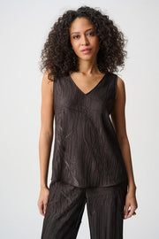 Joseph Rikboff Pleated Satin Top Mocha