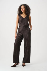 Joseph Ribkoff Pleated Satin Wide Leg Pants Mocha