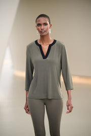 Joseph Ribkoff V-neck Top Avocado/Black