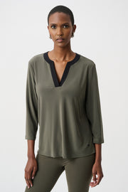 Joseph Ribkoff V-neck Top Avocado/Black