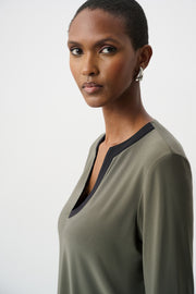 Joseph Ribkoff V-neck Top Avocado/Black