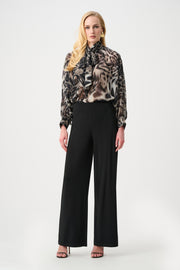 Joseph Ribkoff Sheer Tie-Neck Top Animal Print Grey Multi