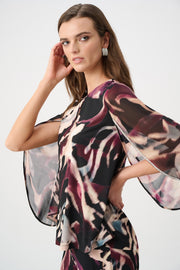 Joseph Ribkoff Top Abstract Print Black Multi