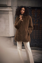 Joseph Ribkoff Faux Fur Coat Dark Mink