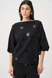 Joseph Ribkoff Embellished Polka Dot Sweater Black