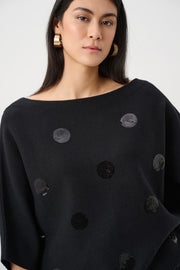 Joseph Ribkoff Embellished Polka Dot Sweater Black