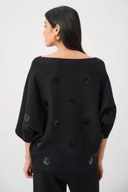 Joseph Ribkoff Embellished Polka Dot Sweater Black