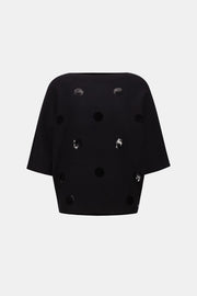 Joseph Ribkoff Embellished Polka Dot Sweater Black