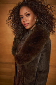 Joseph Ribkoff Feather Yarn Coat With Detachable Faux Fur Collar Mocha