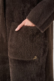 Joseph Ribkoff Feather Yarn Coat With Detachable Faux Fur Collar Mocha