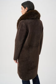 Joseph Ribkoff Feather Yarn Coat With Detachable Faux Fur Collar Mocha