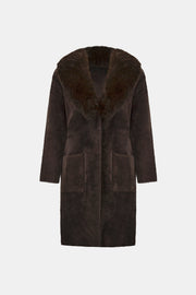 Joseph Ribkoff Feather Yarn Coat With Detachable Faux Fur Collar Mocha