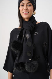 Joseph Ribkoff Polka Dot Faux Fur Scarf Black
