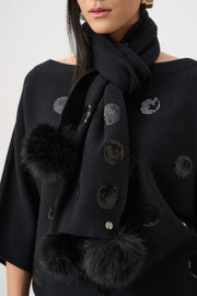 Joseph Ribkoff Polka Dot Faux Fur Scarf Black