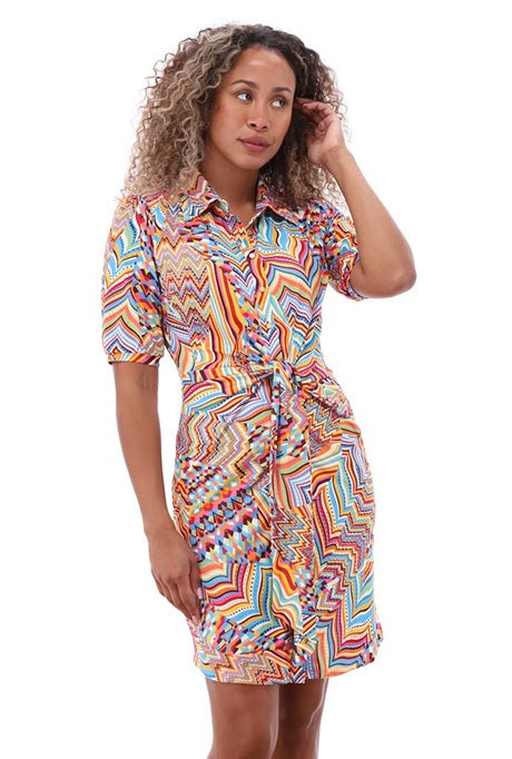 K Design Print Dress With Knot Detail