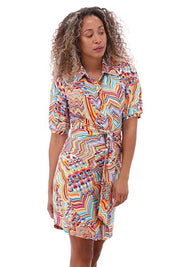 K Design Print Dress With Knot Detail