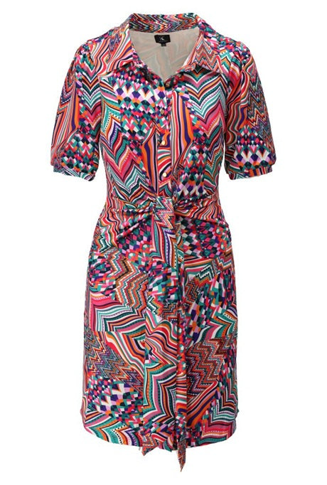 K Design Print Dress With Knot Detail