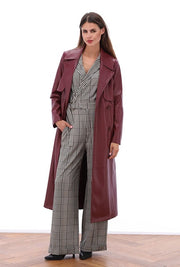 K Design Vegan Leather Trench Coat Red Mahogany