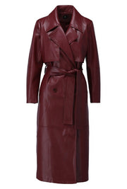 K Design Vegan Leather Trench Coat Red Mahogany