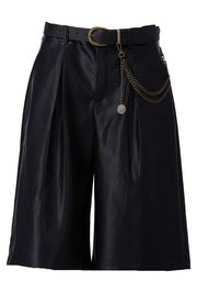 K-Design Leather Bermuda With Belt Black