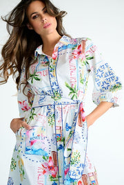 K Design Shirt Long Dress With Tropical Print