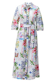 K Design Shirt Long Dress With Tropical Print