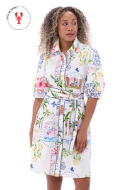 K Design Short Shirt Dress With Tropical Print