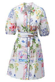 K Design Short Shirt Dress With Tropical Print