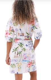 K Design Short Shirt Dress With Tropical Print