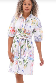 K Design Short Shirt Dress With Tropical Print