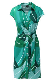 Green Abstract Print Dress With Tie Ribbon