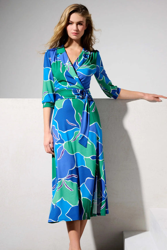 K Design Crossover Midi Dress Blue/Green Print
