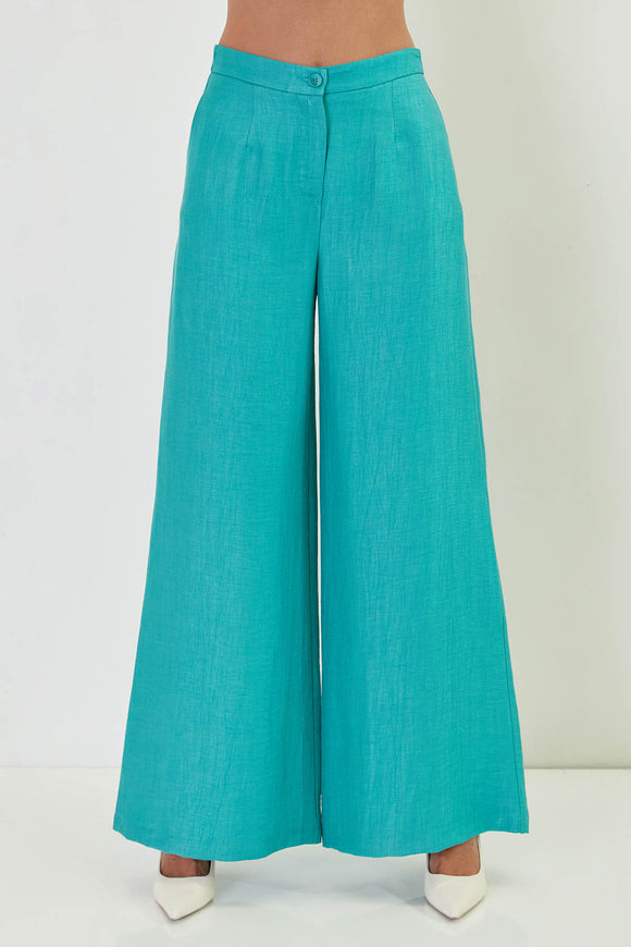 Linen Blend Trousers Turquoise
