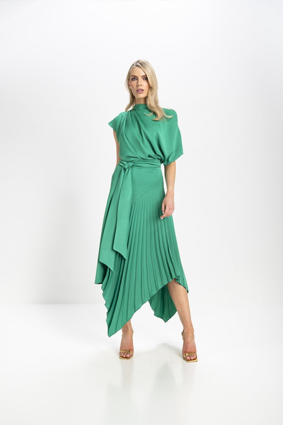 Kevan Jon Mila Pleat Knee Dress Emerald Green