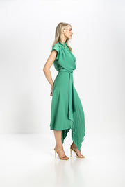 Kevan Jon Mila Pleat Knee Dress Emerald Green