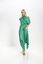 Kevan Jon Mila Pleat Knee Dress Emerald Green