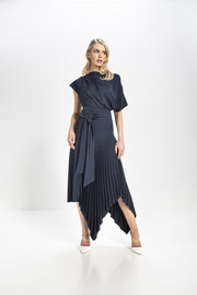 Kevan Jon Mila Pleat Knee Dress Navy