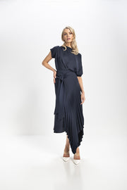 Kevan Jon Mila Pleat Knee Dress Navy